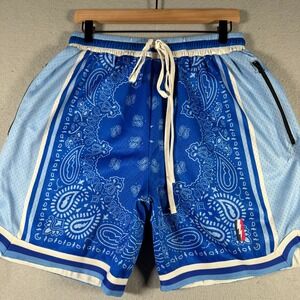 Trillest Mens Blue Bandana Paisley Mesh Hoop Shorts Size Large Collect Select